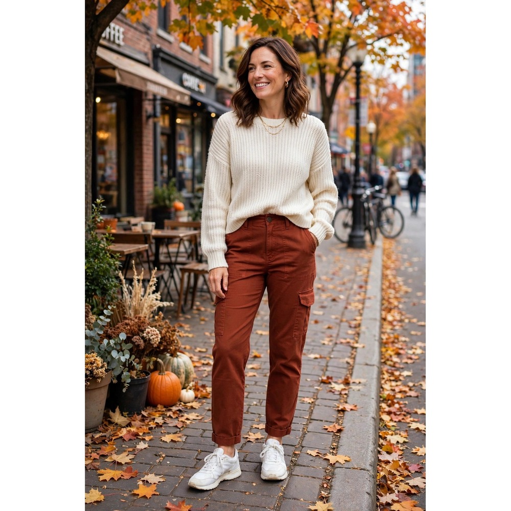 Cabi Womens Size 8 Straight Leg Cargo Pants Solid Dark Burnt Orange Utility